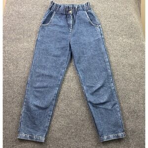 Sassafras Paperbag Waist Jeans Womens XS Blue Acid Wash High Rise Tapered Cotton